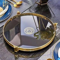 Maison Couture - Khay Gương Đen Tròn Brasson Barocco Medusa Savoir Mirron Ronde Plateau 32-CẬU HAI HOME DECOR
