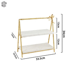 Maison Couture - Khay Kệ 2 Tầng Bằng Đồng Đá Marble Papillon Lumière Tiered Organizer 16.5x33.5x34-CẬU HAI HOME DECOR