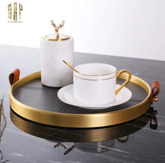 Maison Couture - Khay Tròn Bọc Da Viền Hợp Kim Gray Edin D36-CẬU HAI HOME DECOR