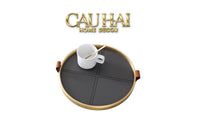 Maison Couture - Khay Tròn Bọc Da Viền Hợp Kim Gray Edin D36-CẬU HAI HOME DECOR