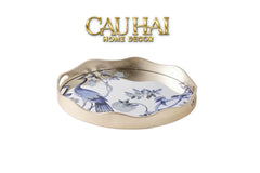 Maison Couture - Khay Tròn Khổng Tước Mirror Plateau Oval Paon Oriental 30X38-CẬU HAI HOME DECOR