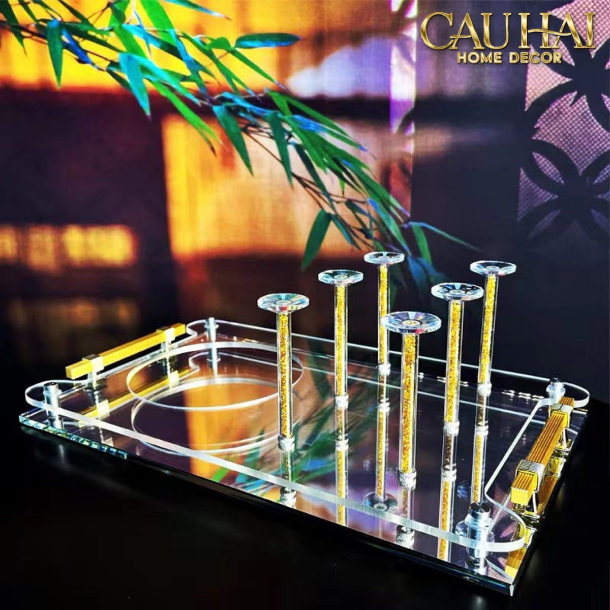 Maison Couture – Khay Úp Ly Cristalleries 6 Slot 2-In-1 Bar Tray – Aurum-KHAY TRANG TRÍ-CẬU HAI HOME DECOR-CẬU HAI HOME DECOR