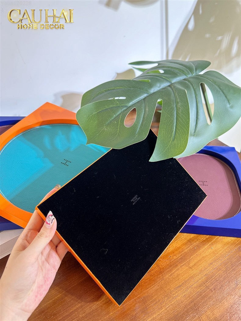 Maison Couture – Khay Vuông Gỗ Da Équinoxe Cyan Helios-CẬU HAI HOME DECOR