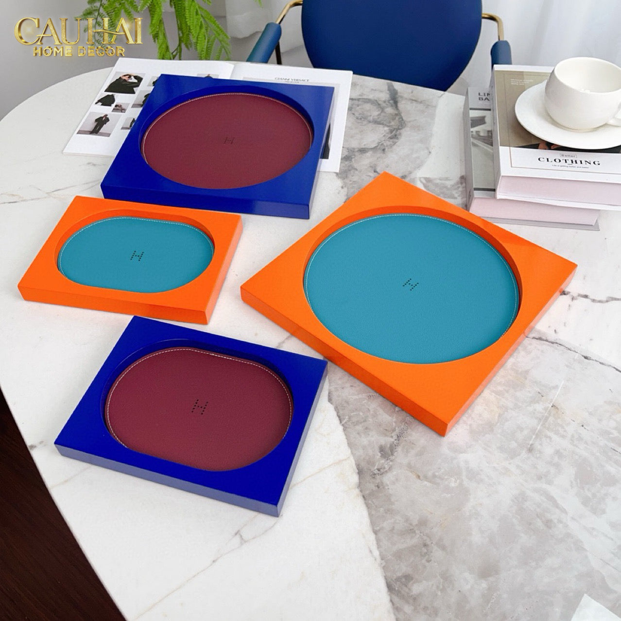 Maison Couture – Khay Vuông Gỗ Da Équinoxe Cyan Helios-CẬU HAI HOME DECOR