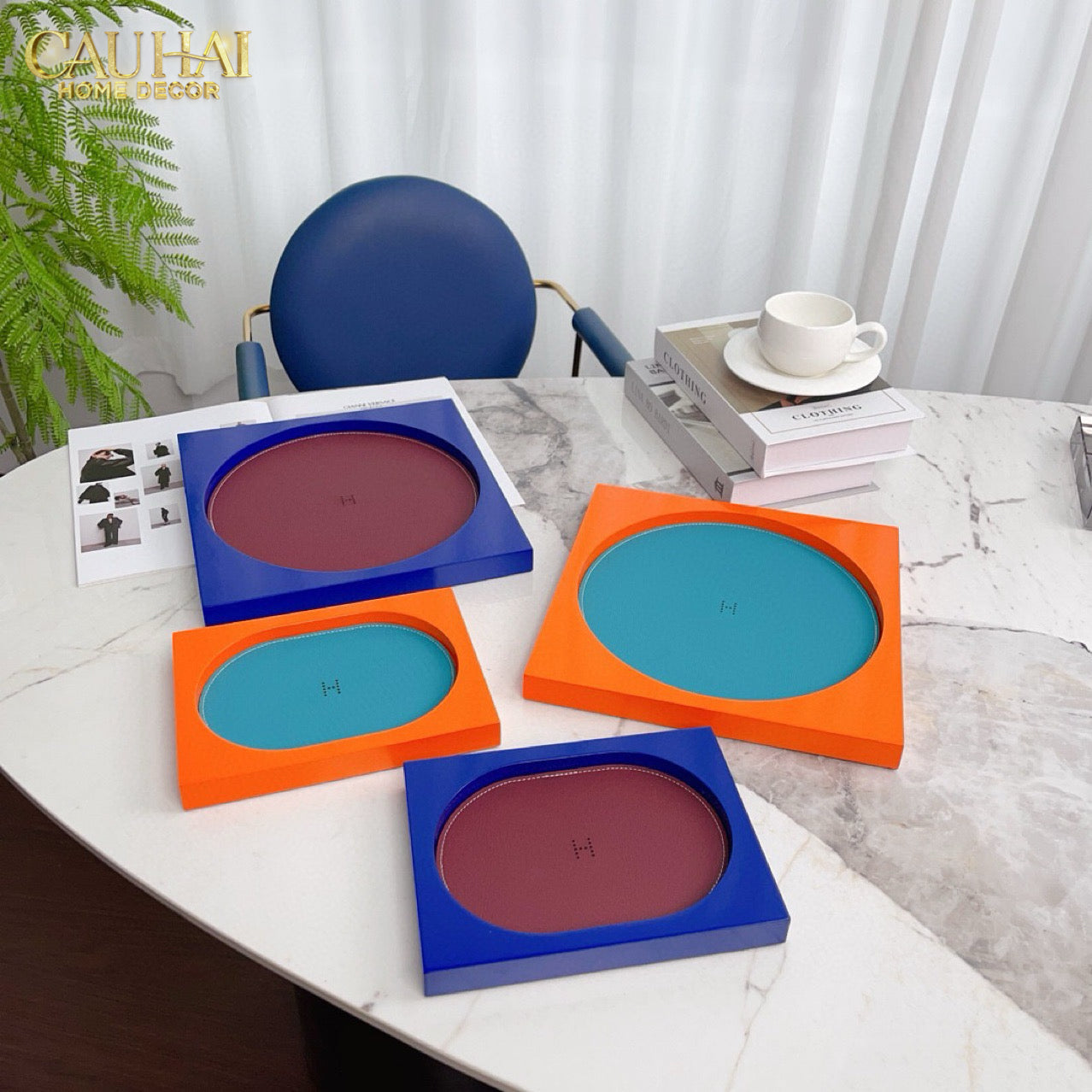 Maison Couture – Khay Vuông Gỗ Da Équinoxe Cyan Helios-CẬU HAI HOME DECOR