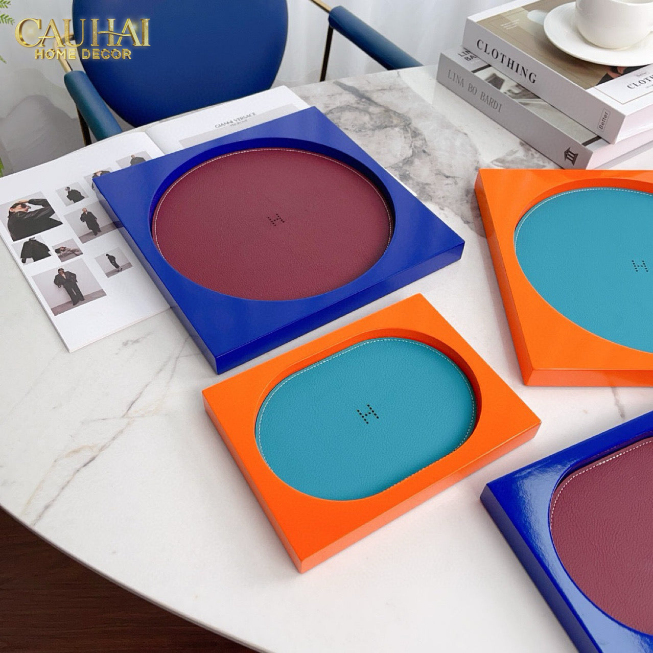 Maison Couture – Khay Vuông Gỗ Da Équinoxe Cyan Helios-CẬU HAI HOME DECOR