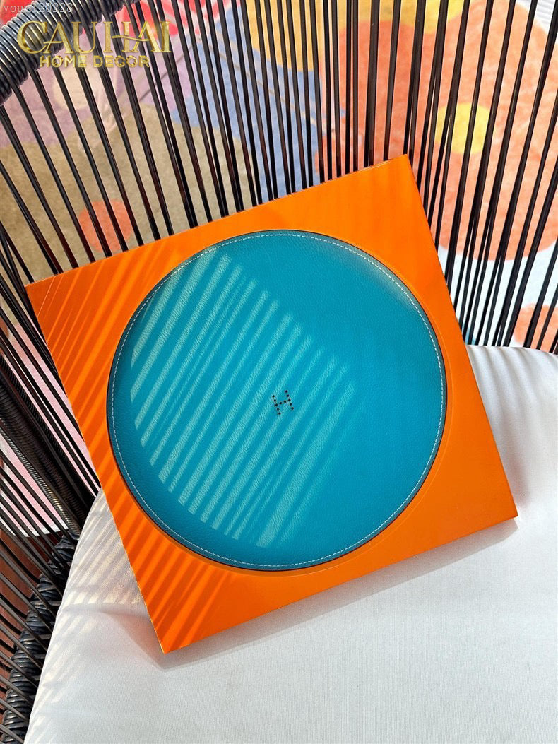 Maison Couture – Khay Vuông Gỗ Da Équinoxe Cyan Helios-CẬU HAI HOME DECOR