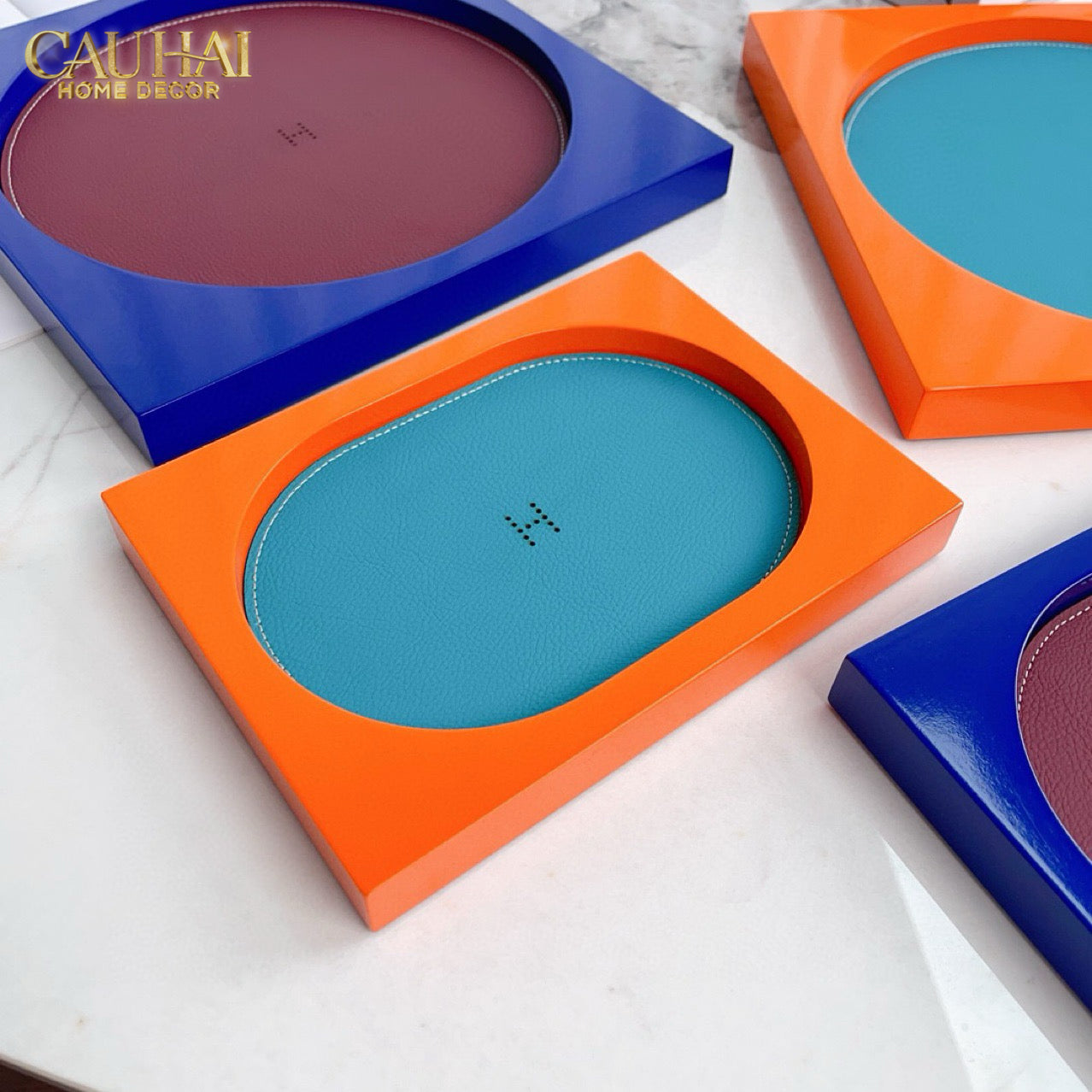 Maison Couture – Khay Vuông Gỗ Da Équinoxe Cyan Helios-CẬU HAI HOME DECOR