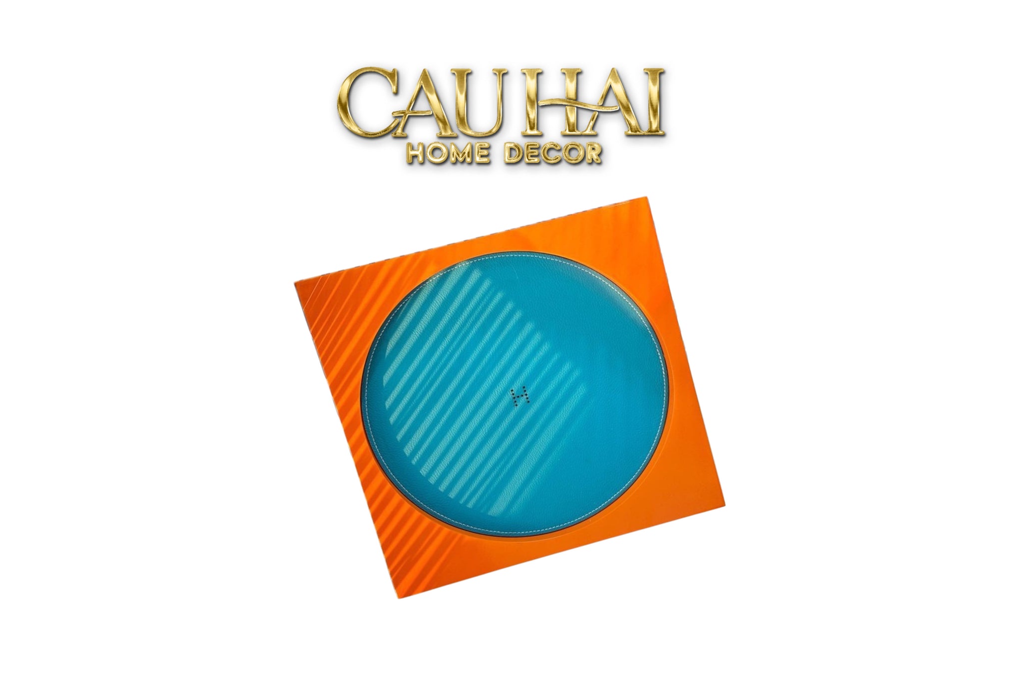 Maison Couture – Khay Vuông Gỗ Da Équinoxe Cyan Helios-CẬU HAI HOME DECOR