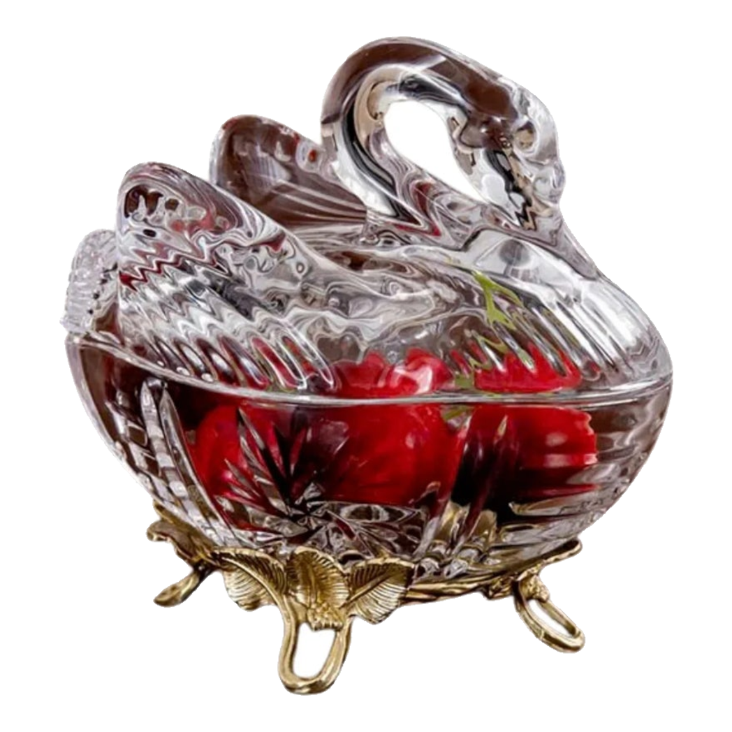 Maison Couture - Lọ Kẹo Thiên Nga Pha Lê Đế Đồng - Swan De L’Athènes Cristalleries Bonbonnière 9x13.7x14-Lọ kẹo Canister Bonbonnière-Đối tác tại Trung Quốc theo từng đơn đặt hàng-CẬU HAI HOME DECOR