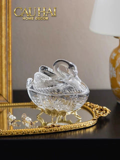 Maison Couture - Lọ Kẹo Thiên Nga Pha Lê Đế Đồng - Swan De L’Athènes Cristalleries Bonbonnière 9x13.7x14-CẬU HAI HOME DECOR