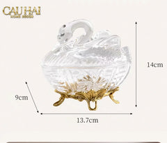 Maison Couture - Lọ Kẹo Thiên Nga Pha Lê Đế Đồng - Swan De L’Athènes Cristalleries Bonbonnière 9x13.7x14-CẬU HAI HOME DECOR