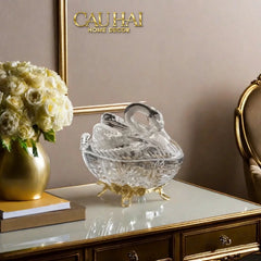 Maison Couture - Lọ Kẹo Thiên Nga Pha Lê Đế Đồng - Swan De L’Athènes Cristalleries Bonbonnière 9x13.7x14-CẬU HAI HOME DECOR