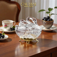 Maison Couture - Lọ Kẹo Thiên Nga Pha Lê Đế Đồng - Swan De L’Athènes Cristalleries Bonbonnière 9x13.7x14-CẬU HAI HOME DECOR
