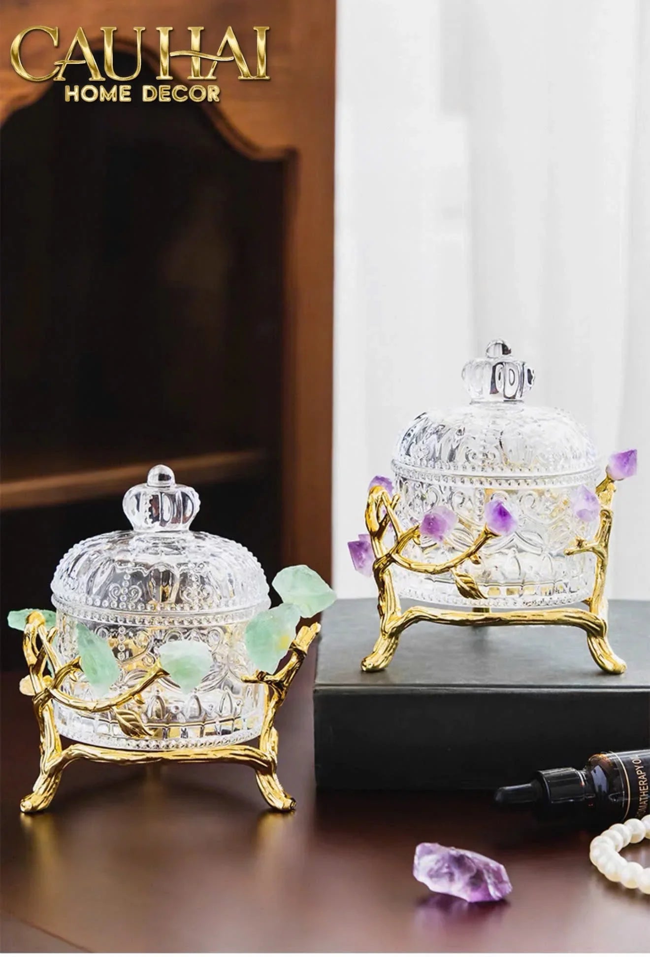 Maison Couture - Lọ Pha Lê Đá Thạch Anh Delight Cristallerie - Aventurine Quartz 14x11-CẬU HAI HOME DECOR