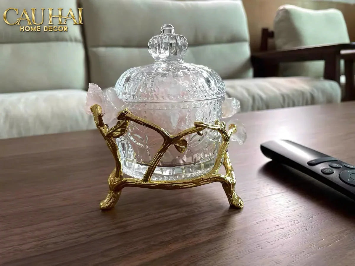Maison Couture - Lọ Pha Lê Đá Thạch Anh Hồng Delight Cristalleries - Rose Quartz 15x13.5-CẬU HAI HOME DECOR