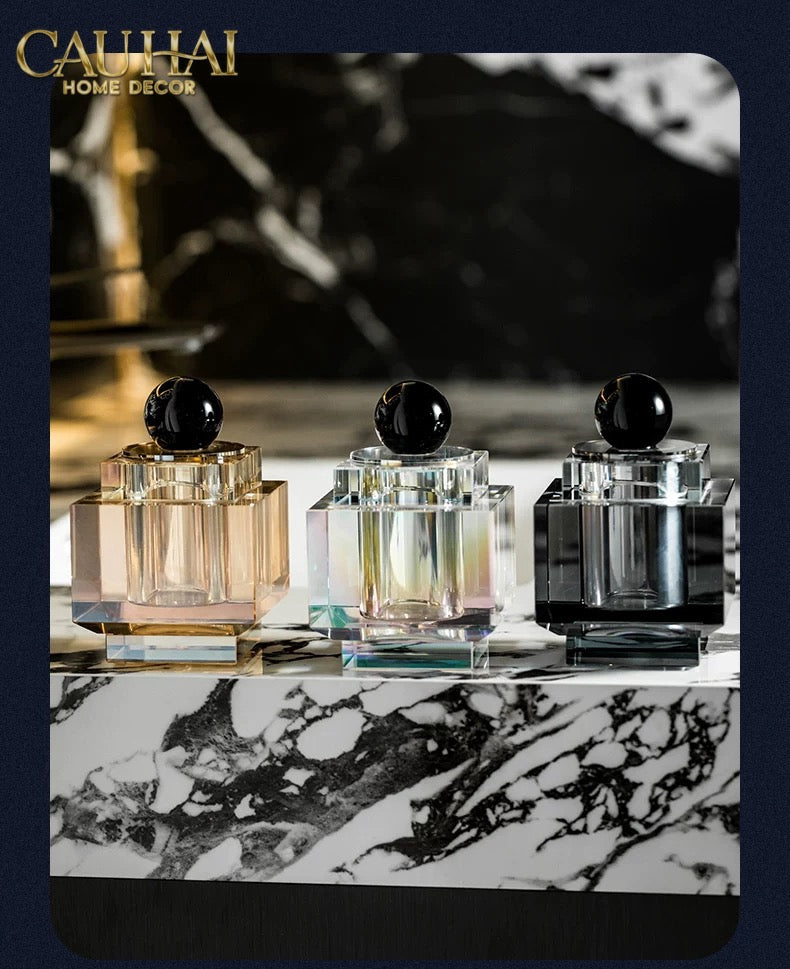 Maison Couture - Lọ Tăm Bông Pha Lê - Cristalleries Obsidian Cube - Smoky Vanity Ritual Set 9x14-CẬU HAI HOME DECOR