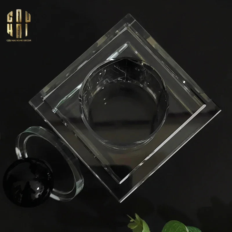 Maison Couture - Lọ Tăm Bông Pha Lê - Cristalleries Obsidian Cube - Smoky Vanity Ritual Set 9x14-CẬU HAI HOME DECOR