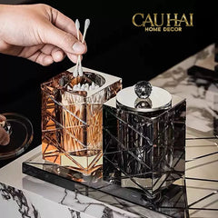 Maison Couture - Lọ Tăm Bông Pha Lê - Cristalleries Obsidian Cube - Smoky Vanity Ritual Set 9x14-CẬU HAI HOME DECOR