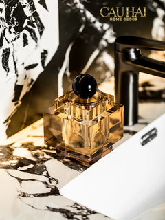 Maison Couture - Lọ Tăm Bông Pha Lê - Cristalleries Obsidian Cube - Smoky Vanity Ritual Set 9x14-CẬU HAI HOME DECOR
