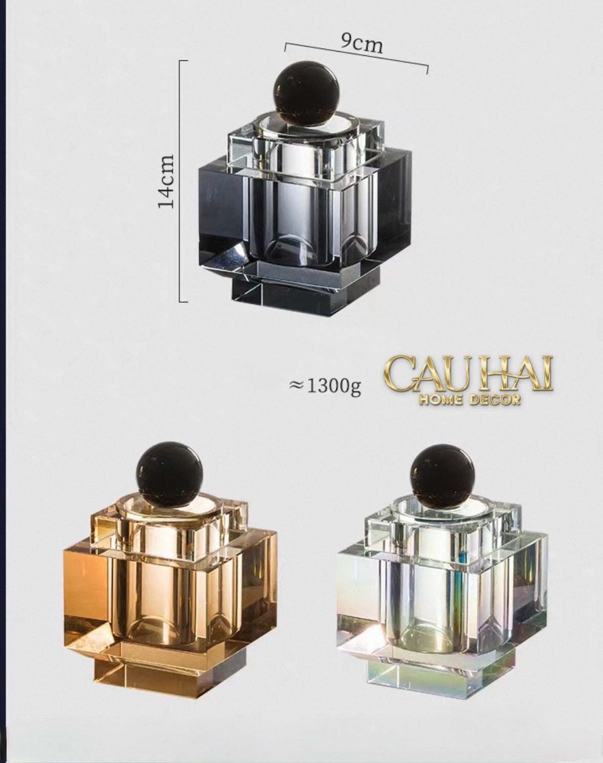 Maison Couture - Lọ Tăm Bông Pha Lê - Cristalleries Obsidian Cube - Smoky Vanity Ritual Set 9x14-HŨ TRANG TRÍ-Đối tác tại Trung Quốc theo từng đơn đặt hàng-CẬU HAI HOME DECOR