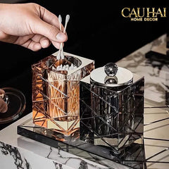 Maison Couture - Lọ Tăm Bông Pha Lê Lumière Cannage Facetté Diamant Cristalleries Vanity 7x13-CẬU HAI HOME DECOR