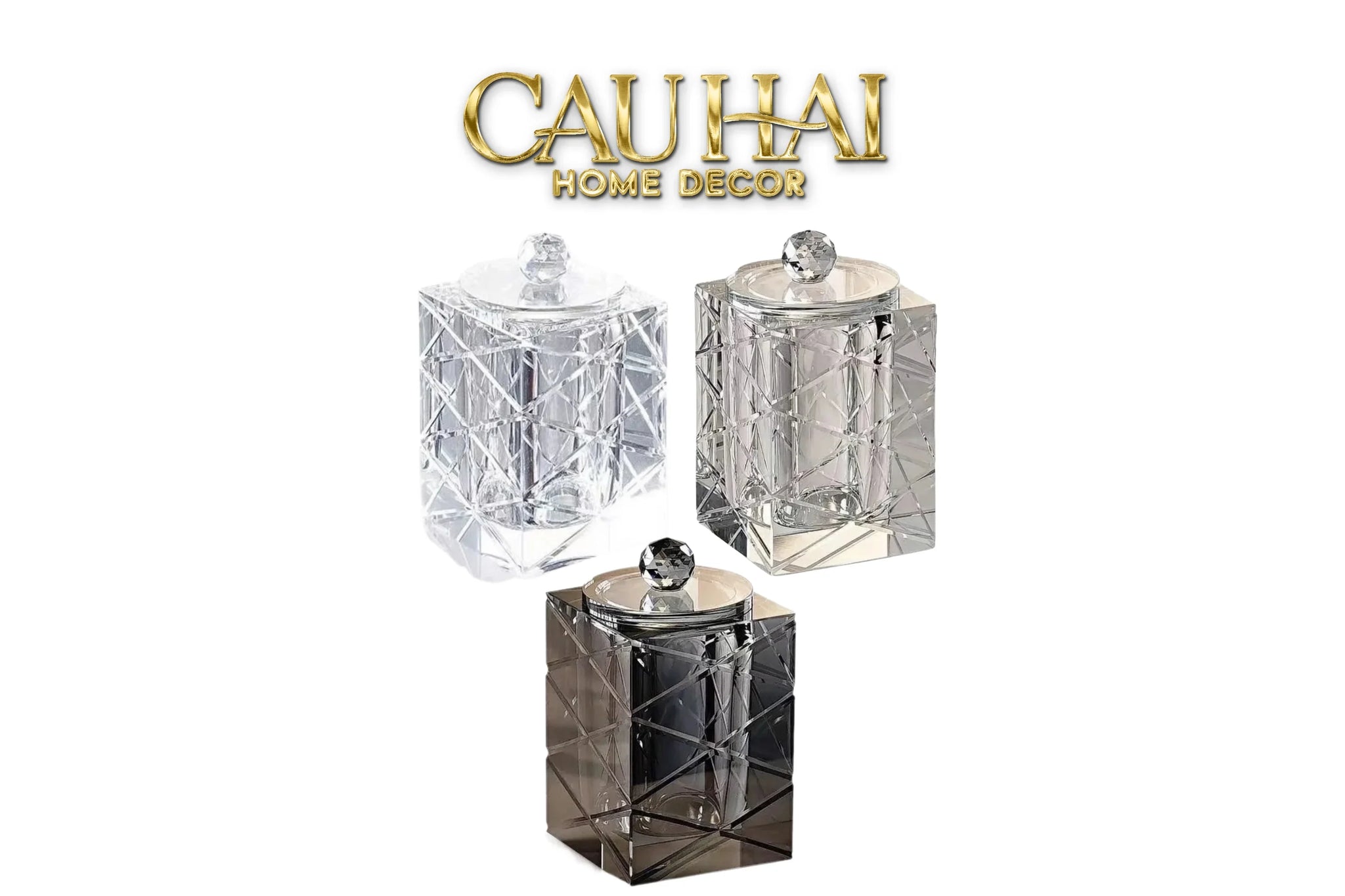 Maison Couture - Lọ Tăm Bông Pha Lê Lumière Cannage Facetté Diamant Cristalleries Vanity 7x13-CẬU HAI HOME DECOR