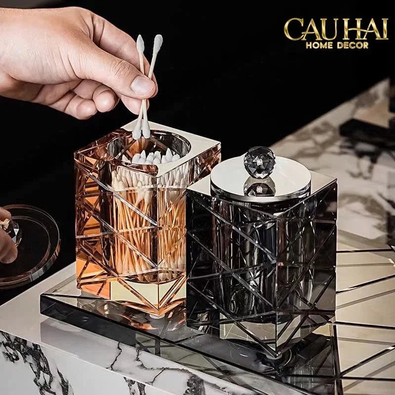 Maison Couture - Lọ Tăm Bông Pha Lê Lumière Cannage Facetté Diamant Cristalleries Vanity 7x13-HŨ TRANG TRÍ-Đối tác tại Trung Quốc theo từng đơn đặt hàng-CẬU HAI HOME DECOR