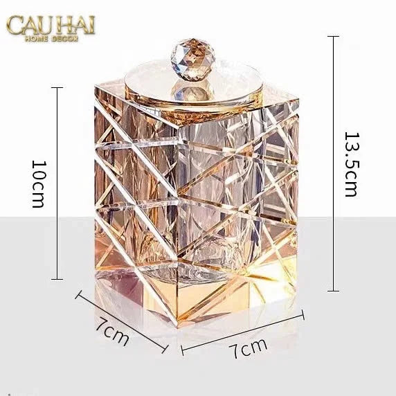 Maison Couture - Lọ Tăm Bông Pha Lê Lumière Cannage Facetté Diamant Cristalleries Vanity 7x13-HŨ TRANG TRÍ-Đối tác tại Trung Quốc theo từng đơn đặt hàng-CẬU HAI HOME DECOR