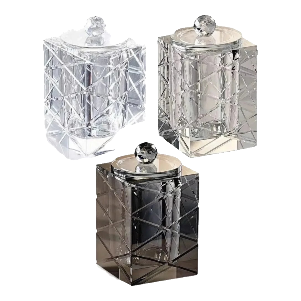 Maison Couture - Lọ Tăm Bông Pha Lê Lumière Cannage Facetté Diamant Cristalleries Vanity 7x13-HŨ TRANG TRÍ-Đối tác tại Trung Quốc theo từng đơn đặt hàng-CẬU HAI HOME DECOR