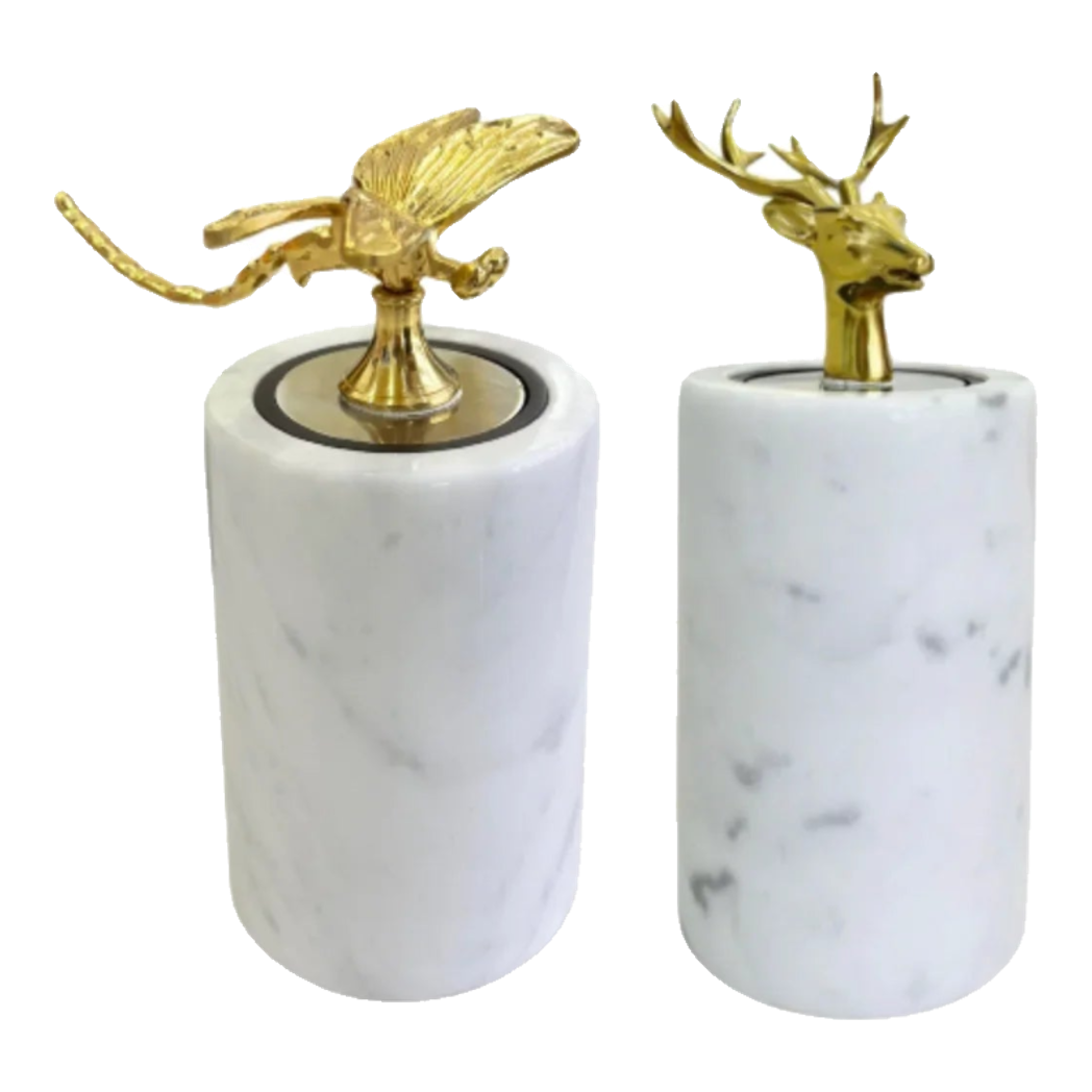 Maison Couture - Lọ Tăm Đá Marble Brasson Sauvage Blanche Marbre D'Ivoire-HŨ TRANG TRÍ-Đối tác tại Trung Quốc theo từng đơn đặt hàng-CẬU HAI HOME DECOR