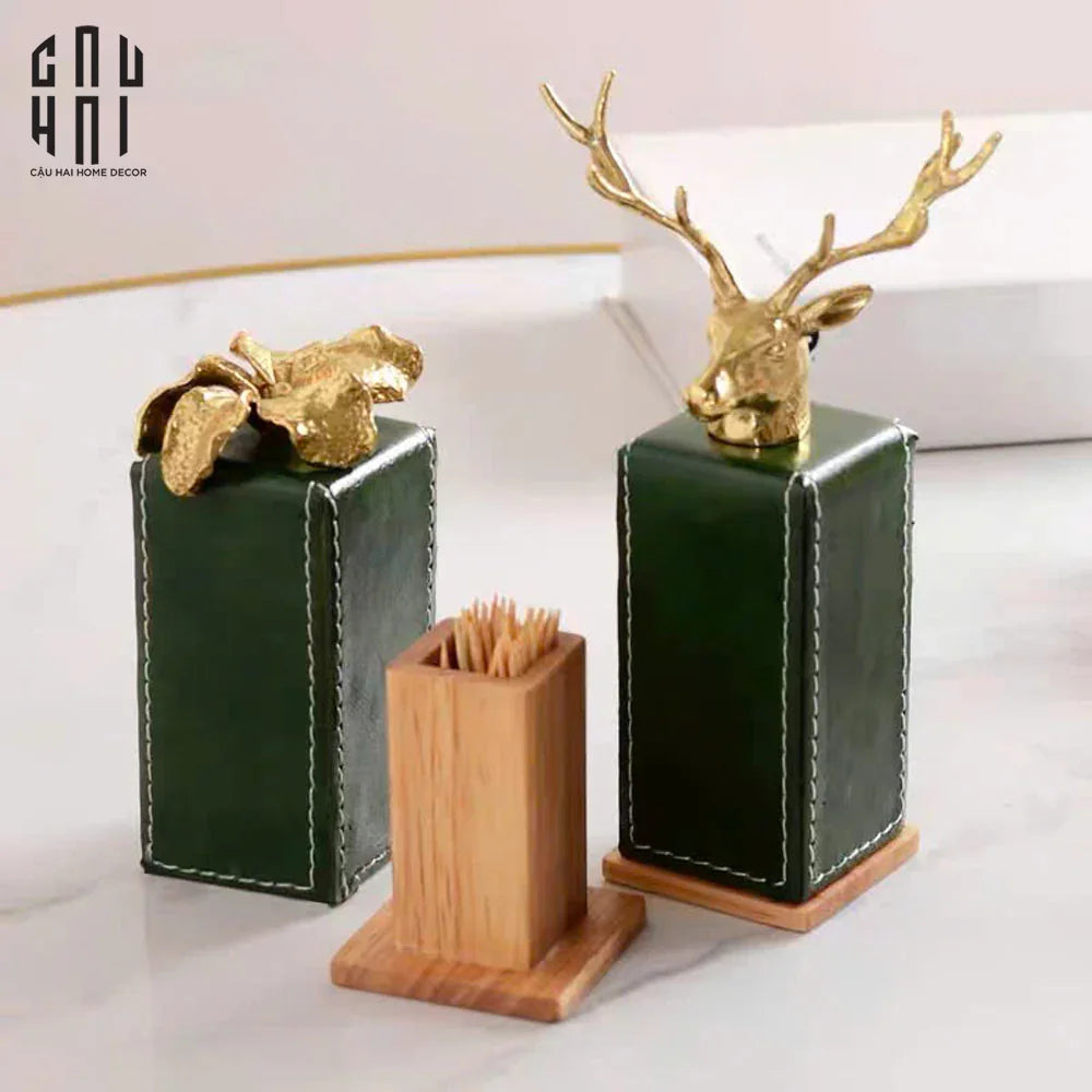 Maison Couture - Lọ Tăm Oakwood Lux Leather - Vert Alley-CẬU HAI HOME DECOR