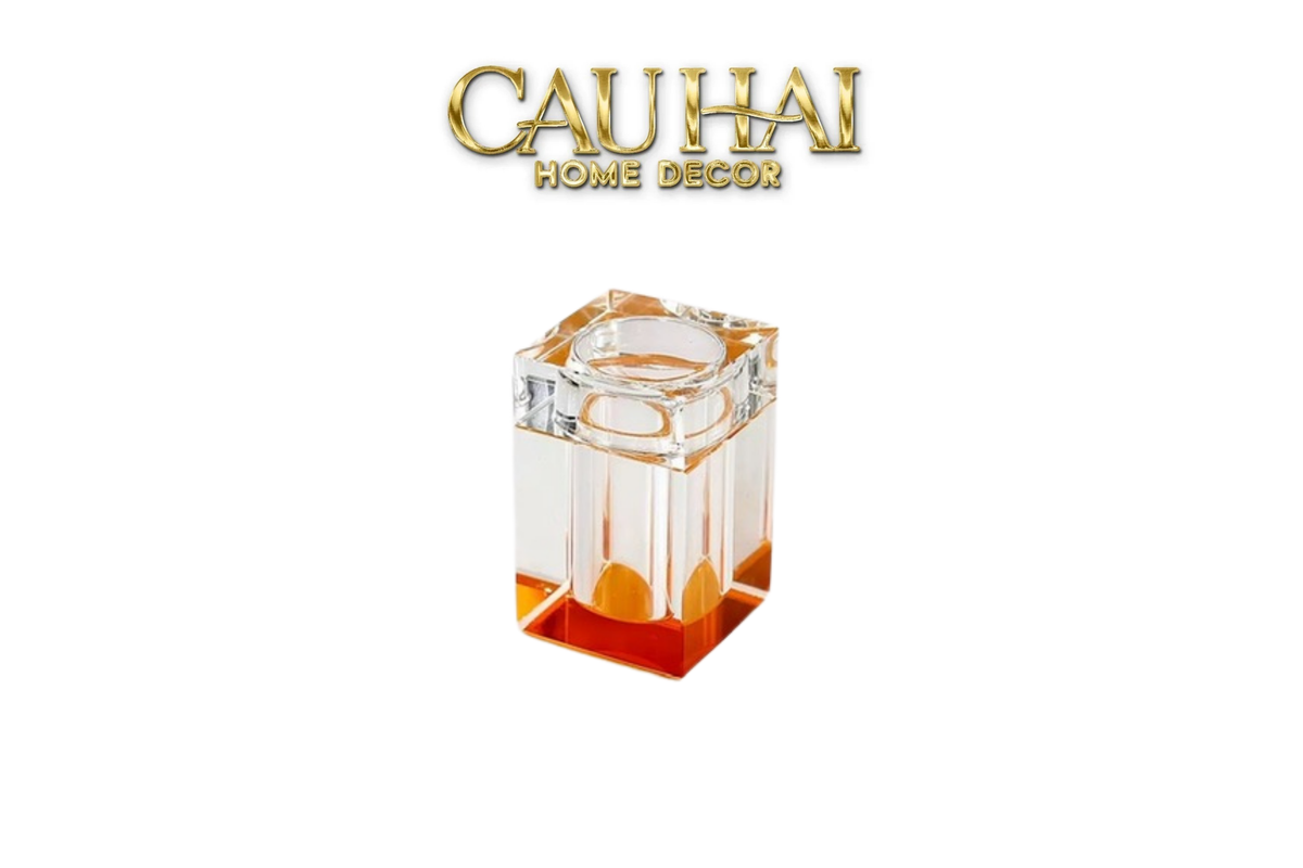 Maison Couture - Lọ Tăm Pha Lê Cubique Amber Éclat 6x10-Lọ Tăm bông - Bathroom Vanity-CẬU HAI HOME DECOR-CẬU HAI HOME DECOR