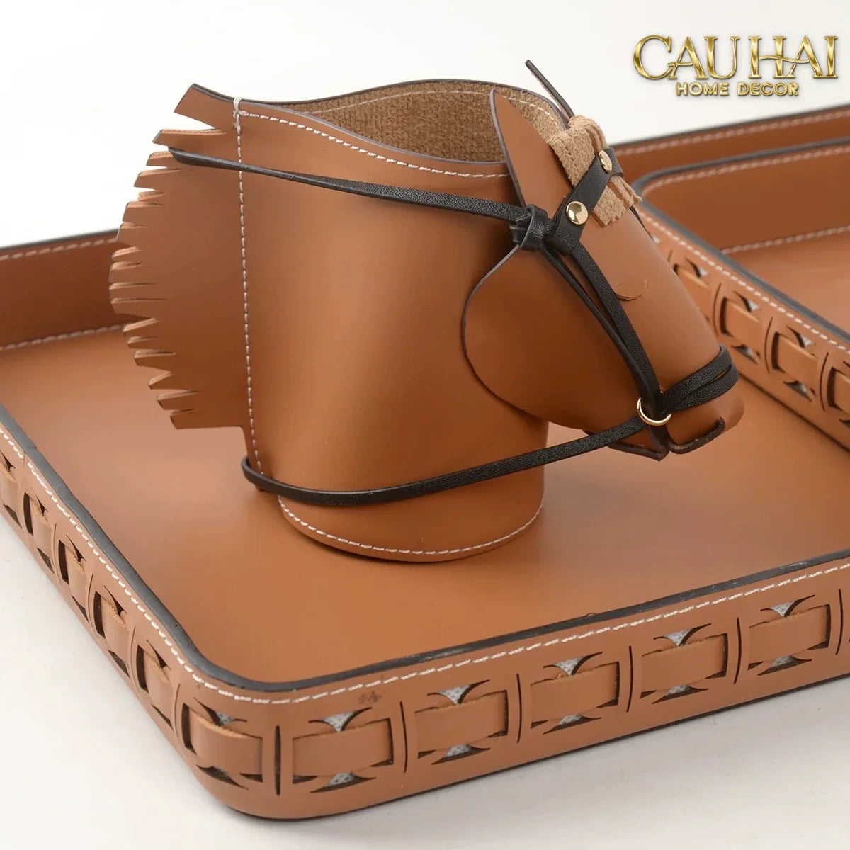 Maison Couture - Lọ Trang Trí Đầu Ngựa Da Thuộc Equestrian Head Leather Saddle Brun Vessel 13x17-CẬU HAI HOME DECOR