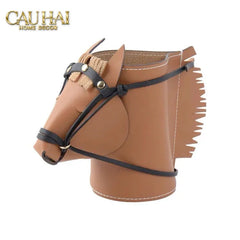 Maison Couture - Lọ Trang Trí Đầu Ngựa Da Thuộc Equestrian Head Leather Saddle Brun Vessel 13x17-CẬU HAI HOME DECOR