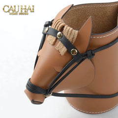 Maison Couture - Lọ Trang Trí Đầu Ngựa Da Thuộc Equestrian Head Leather Saddle Brun Vessel 13x17-CẬU HAI HOME DECOR