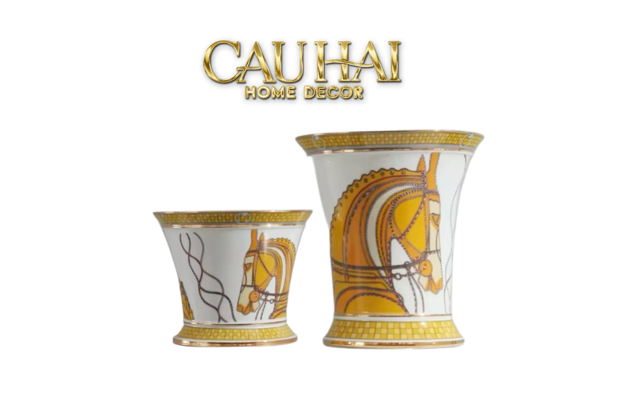 Maison Couture - Set 2 Bình Hoa Chiến Mã Hoàng Gia Équestre Cheval Royal - Spéciale Porcelain Vase. H22 H26 xD15-BÌNH HOA-CẬU HAI HOME DECOR-CẬU HAI HOME DECOR