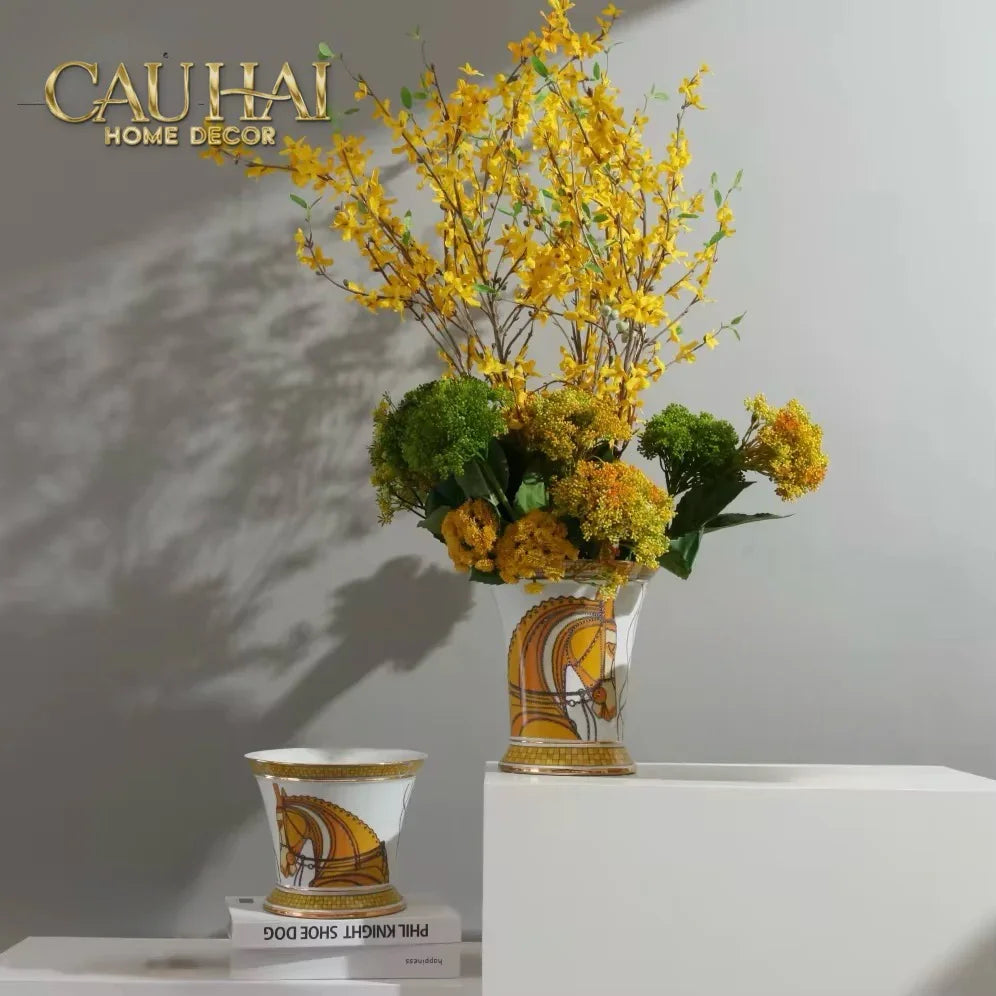 Maison Couture - Set 2 Bình Hoa Chiến Mã Hoàng Gia Équestre Cheval Royal - Spéciale Porcelain Vase. H22 H26 xD15-CẬU HAI HOME DECOR