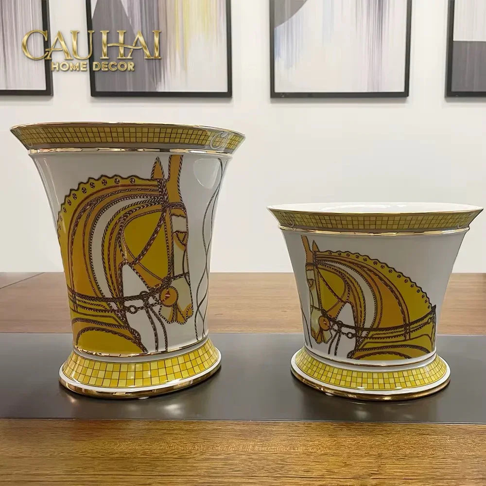 Maison Couture - Set 2 Bình Hoa Chiến Mã Hoàng Gia Équestre Cheval Royal - Spéciale Porcelain Vase. H22 H26 xD15-BÌNH HOA-CẬU HAI HOME DECOR-CẬU HAI HOME DECOR