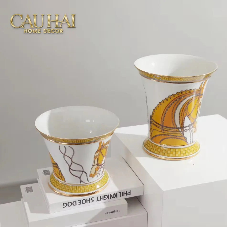 Maison Couture - Set 2 Bình Hoa Chiến Mã Hoàng Gia Équestre Cheval Royal - Spéciale Porcelain Vase. H22 H26 xD15-BÌNH HOA-CẬU HAI HOME DECOR-CẬU HAI HOME DECOR