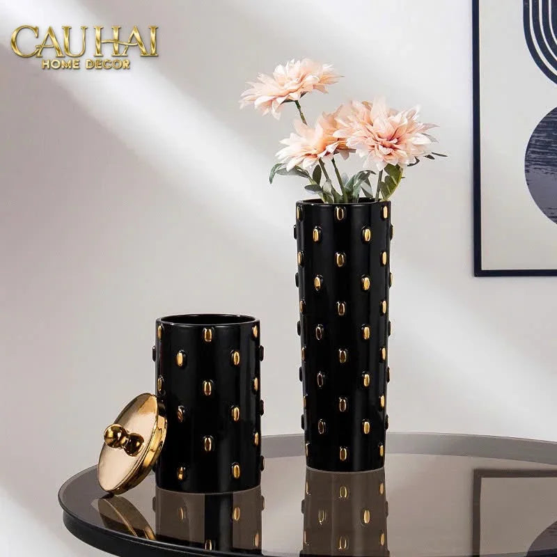 Maison Couture - Set 2 Bình Lọ Impériale Bastion Armory Noir-Gold Vessel-CẬU HAI HOME DECOR