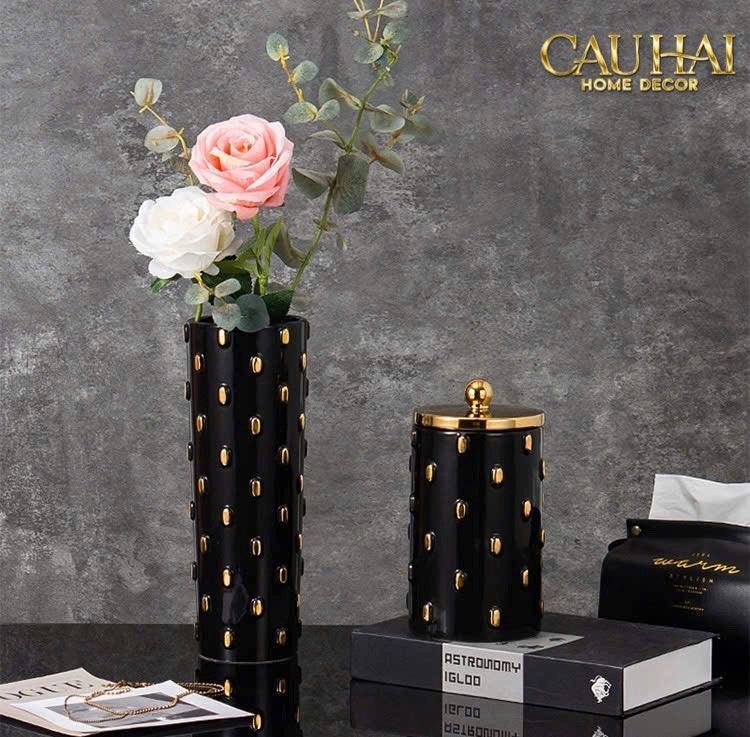 Maison Couture - Set 2 Bình Lọ Impériale Bastion Armory Noir-Gold Vessel-CẬU HAI HOME DECOR