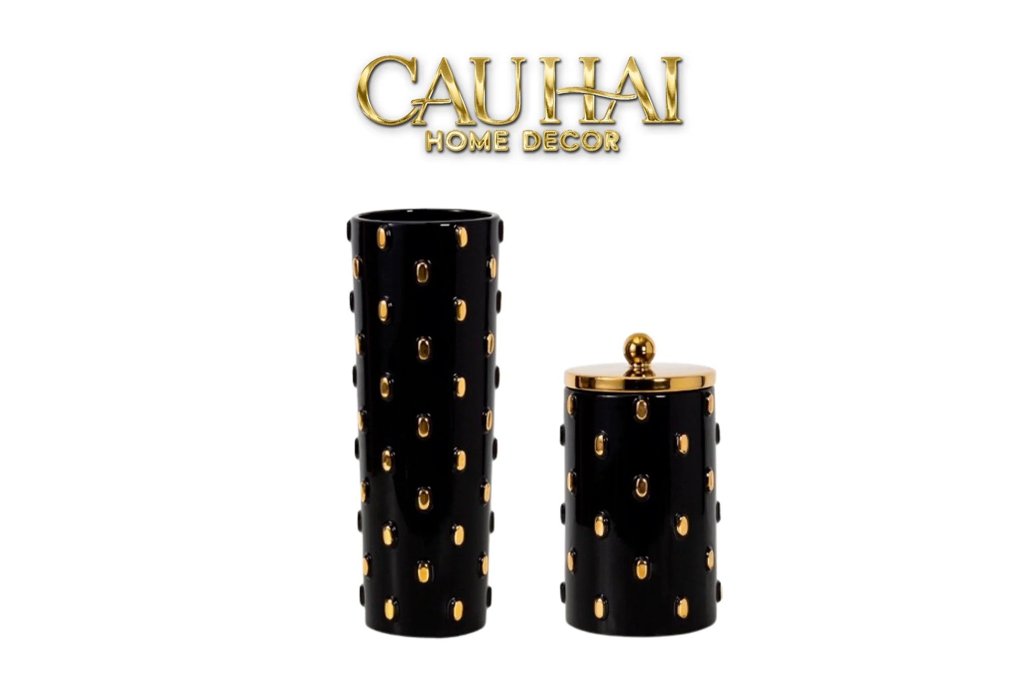 Maison Couture - Set 2 Bình Lọ Impériale Bastion Armory Noir-Gold Vessel-CẬU HAI HOME DECOR