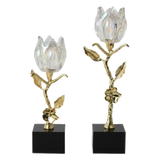 Maison Couture - Set 2 Đế Nến Hoa Hồng Pha Lê Cristalleries Rosé Candle Holders 10x26/30-ĐÈN TRANG TRÍ-Đối tác tại Trung Quốc theo từng đơn đặt hàng-CẬU HAI HOME DECOR