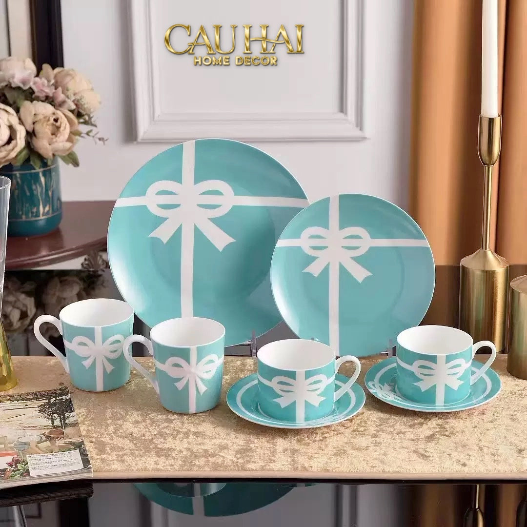 Maison Couture - Set 2 Đĩa Tiệc Trà Élégance Turquoise Ribbon - CẬU HAI HOME DECOR