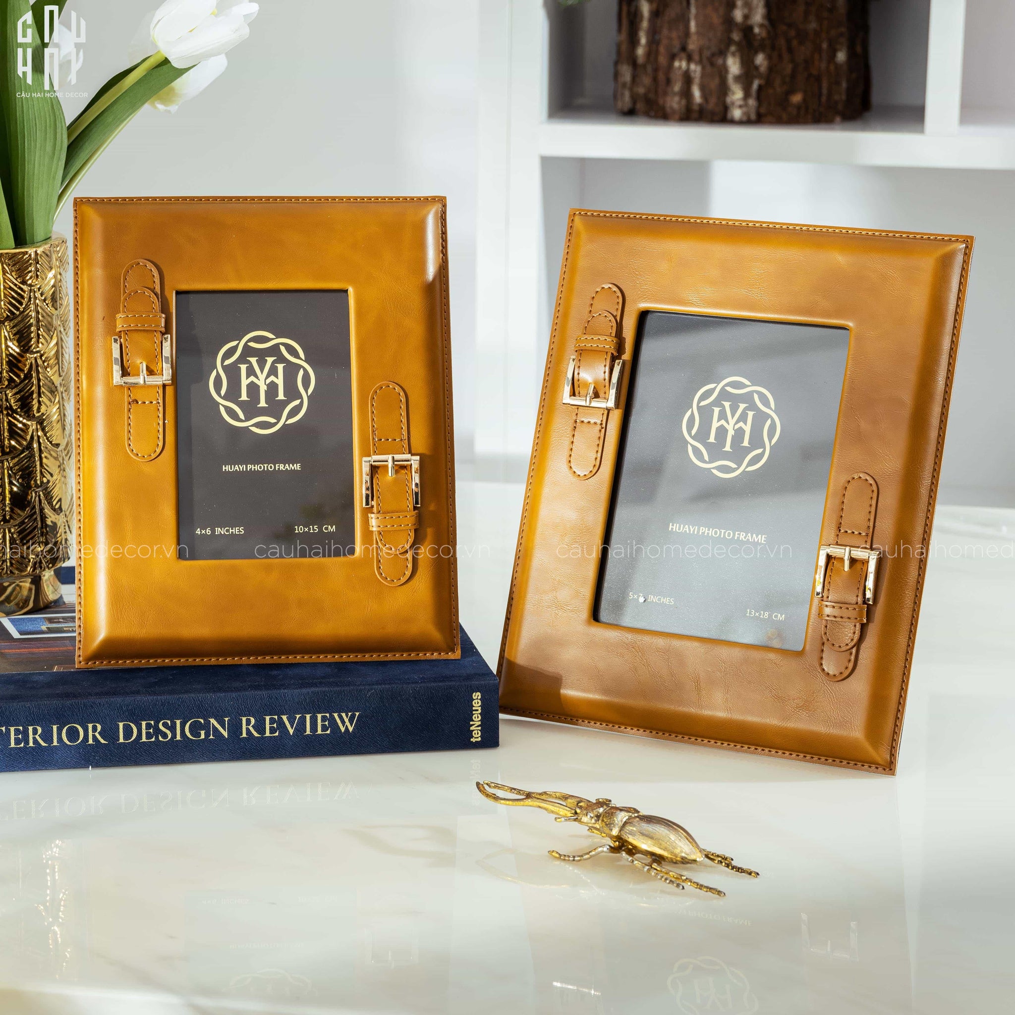 Maison Couture - Set 2 Khung Ảnh Da Bê Signature Burnt-O Lux Leather Belt 6" 7"-CẬU HAI HOME DECOR