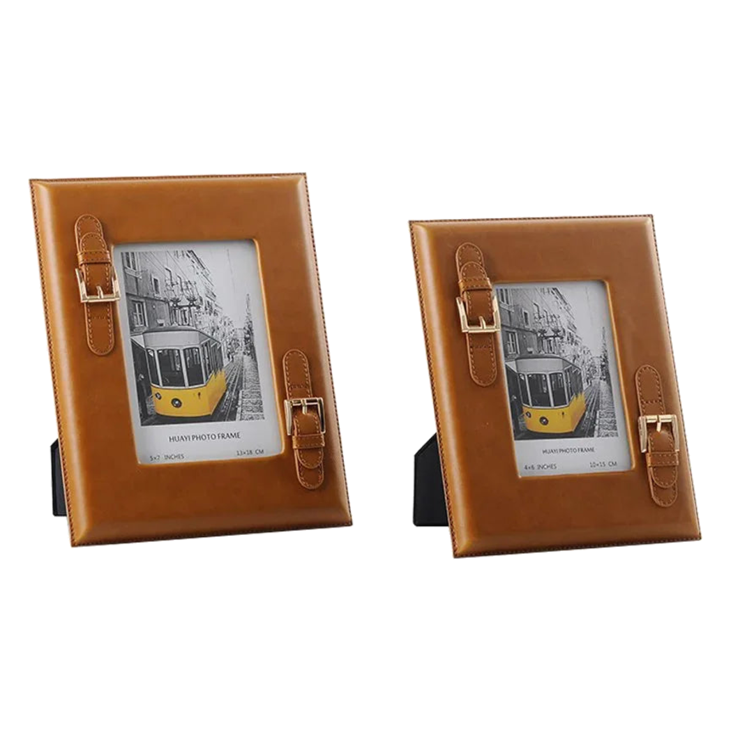 Maison Couture - Set 2 Khung Ảnh Da Bê Signature Burnt-O Lux Leather Belt 6" 7"-KHUNG ẢNH-Đối tác tại Trung Quốc theo từng đơn đặt hàng-CẬU HAI HOME DECOR