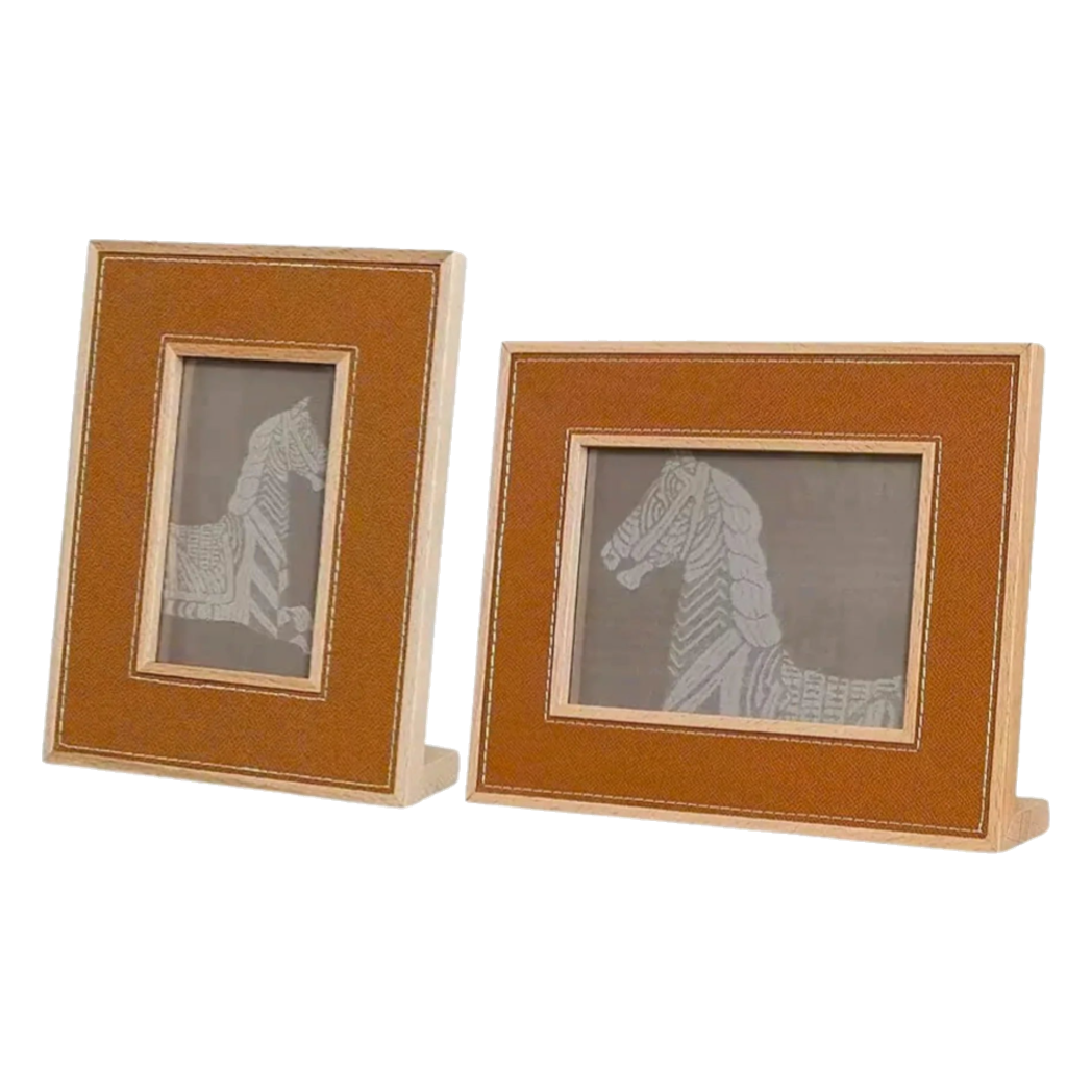 Maison Couture - Set 2 Khung Ảnh Gỗ Cadre Équestre en Cuir Cognac-KHUNG ẢNH-Đối tác tại Trung Quốc theo từng đơn đặt hàng-CẬU HAI HOME DECOR