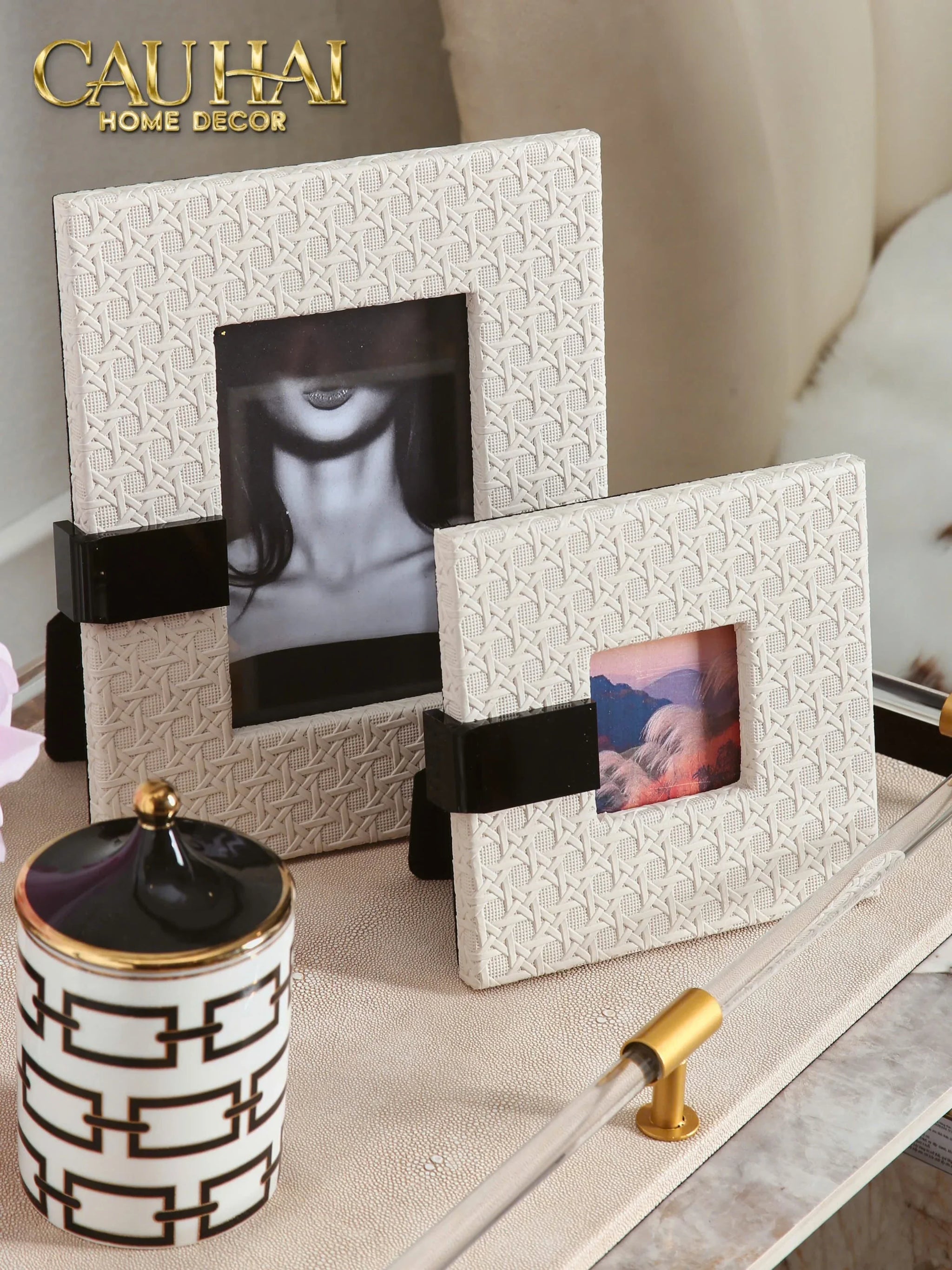 Maison Couture - Set 2 Khung Ảnh White Pearl Cannage-CẬU HAI HOME DECOR