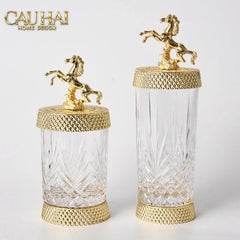 Maison Couture - Set 2 Lọ Kẹo Pha Lê Phối Đồng Cheval Cabré – Brasson Cristalleries Canister 9x20/25-CẬU HAI HOME DECOR